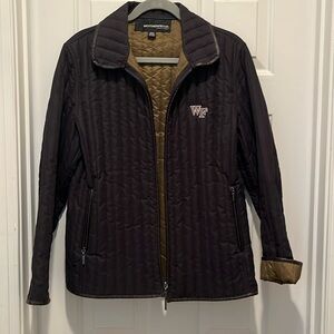 Black and gold quilted women’s Wake Forest coat. Size Medium. Vintage .